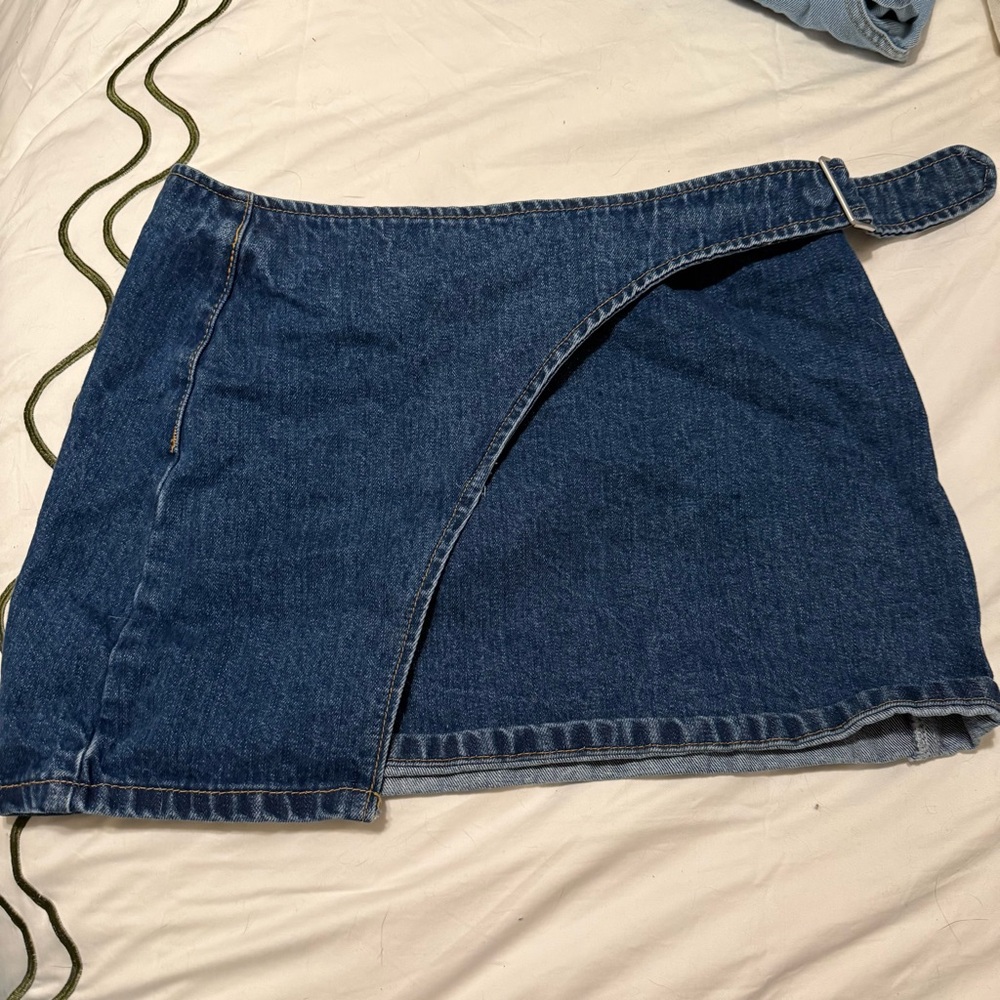 Princess Polly Wait Up Denim Wrap Mini Skirt Mid Wash